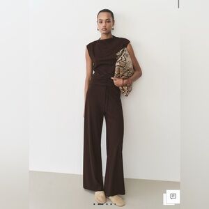 Mango Dark Chocolate Brown Wide Leg Drawstring Pant